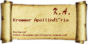 Kremmer Apollinária névjegykártya